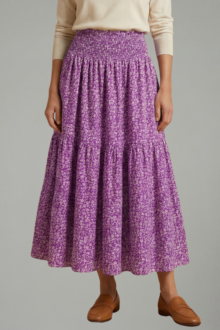 Women's Floral Skirt with Elastic Waistband – Lightweight Flowing Pull-On Summer Skirt