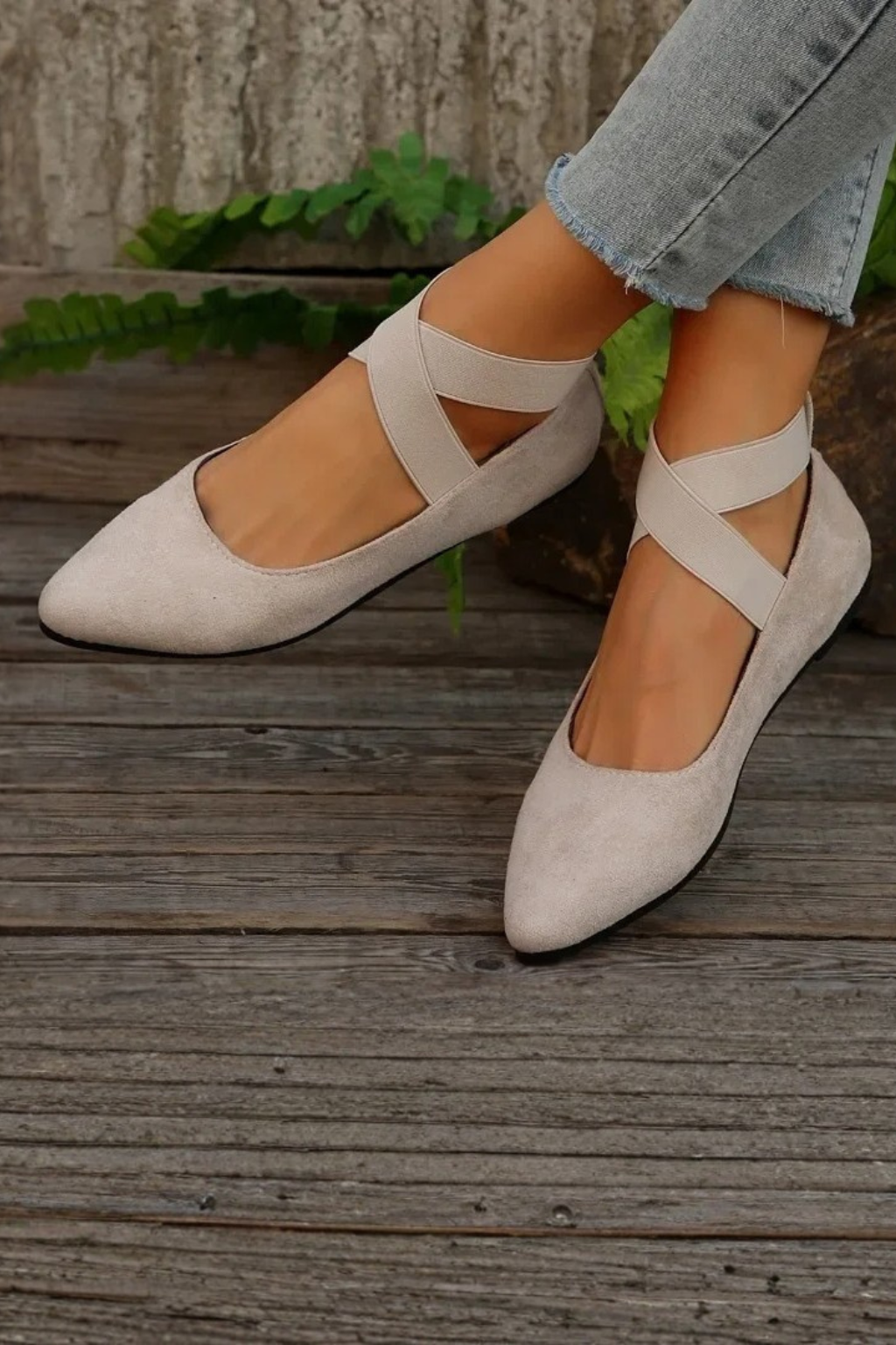 Women's Pointed Toe Ballet Flats with Cross Ankle Straps – Matte Everyday Flat Shoes