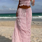 Women's Ruched Halter Crop Top and Maxi Skirt Set – Two-Piece Summer Co-Ord Outfit