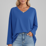 Women's V Neck Long Sleeve Top – Loose Fit Pull-On Everyday Top for Work & Weekend