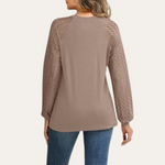 Women's Blouse with Lace Sleeves & Pleated Neckline – Elegant Top for Work & Dinner