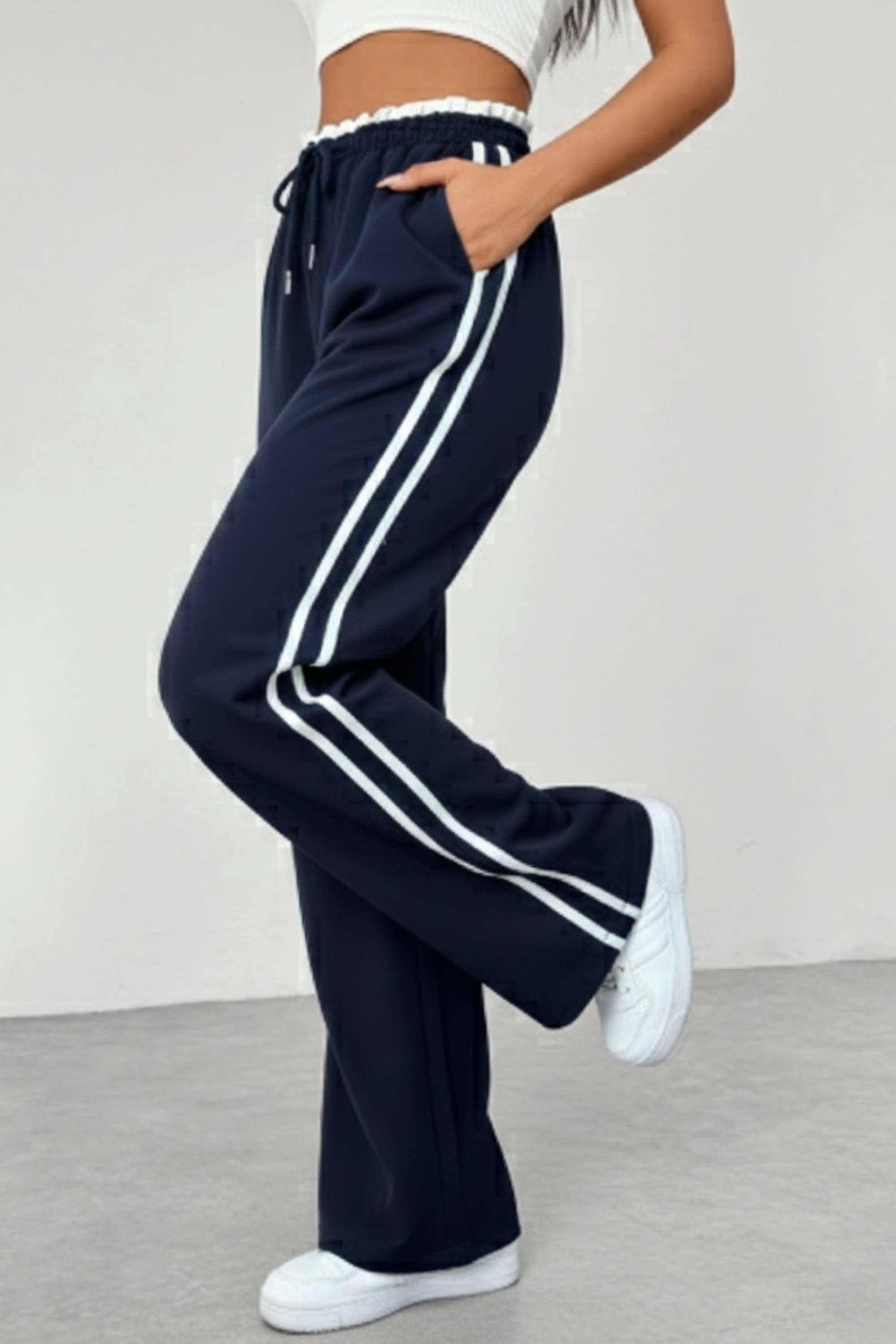Women's Wide Leg Drawstring Pants with Side Stripe – Relaxed Casual & Travel Pants