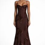 Women's Floral Embroidered Corset Maxi Dress with Cami Straps – Wedding Guest & Formal Dress