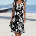 Women's Floral A-Line Midi Dress – Elegant Day Dress for Garden Parties & Weddings