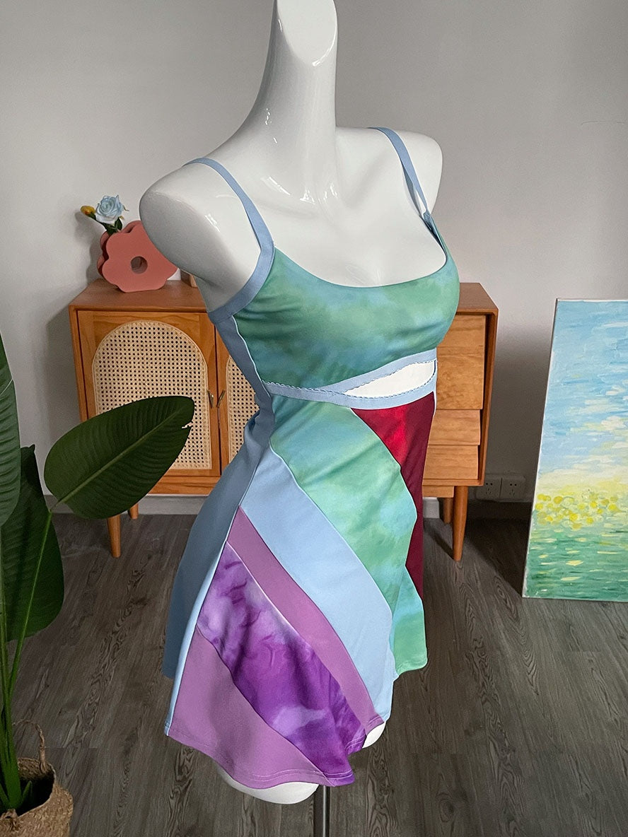 Women's Patchwork Cut-Out Mini Dress – Statement Party Dress for Evenings Out & Celebrations