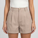 Women's High-Waist Wide-Leg Shorts with Turn-Up Hem – Cotton Blend Summer Shorts