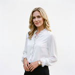 Women's V-Neck Long Sleeve Blouse – Relaxed Fit Feminine Top for Work and Weekend