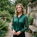 Women's V-Neck Long Sleeve Blouse – Relaxed Fit Feminine Top for Work and Weekend
