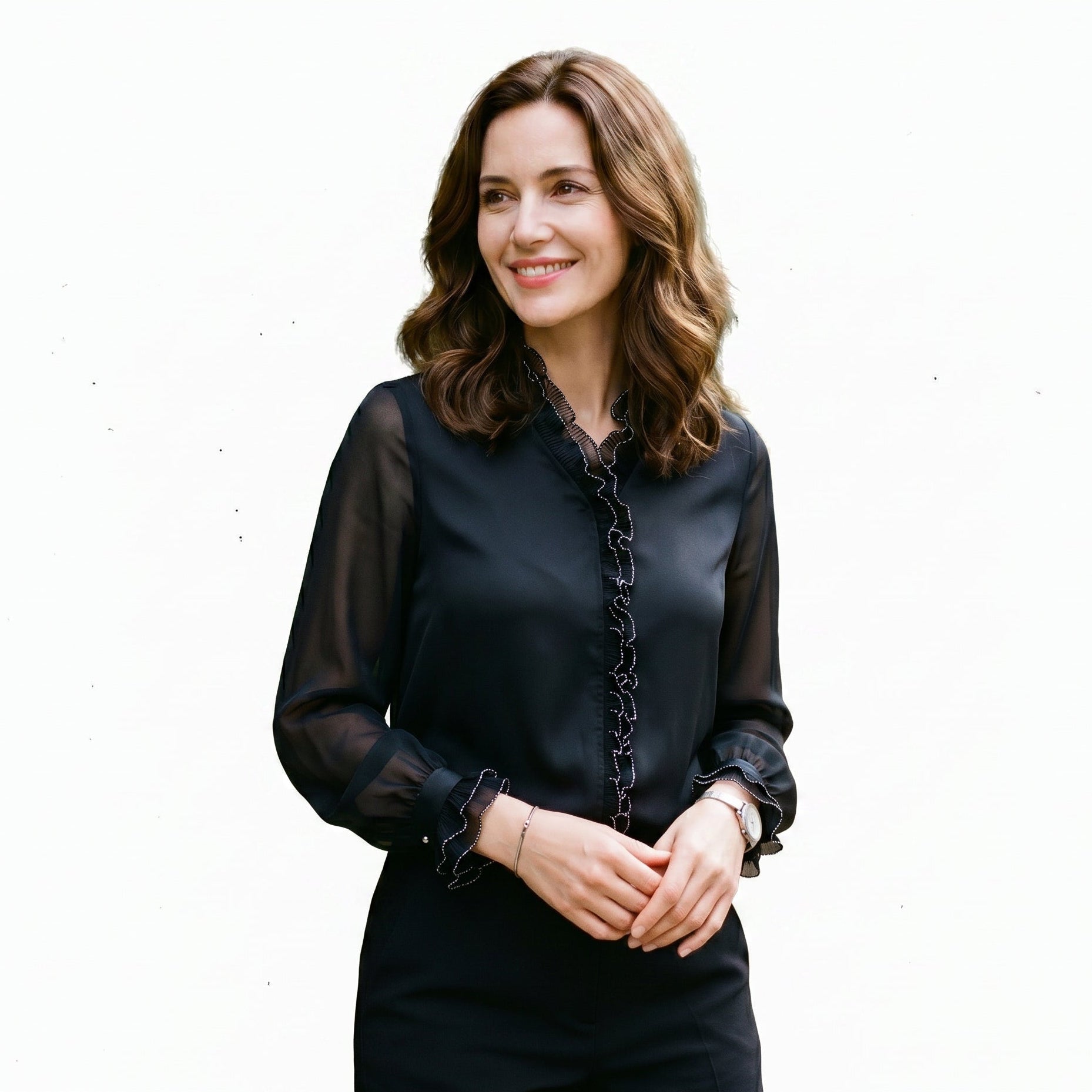 Women's V-Neck Long Sleeve Blouse – Relaxed Fit Feminine Top for Work and Weekend