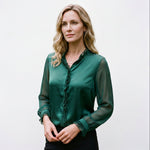 Women's V-Neck Long Sleeve Blouse – Relaxed Fit Feminine Top for Work and Weekend
