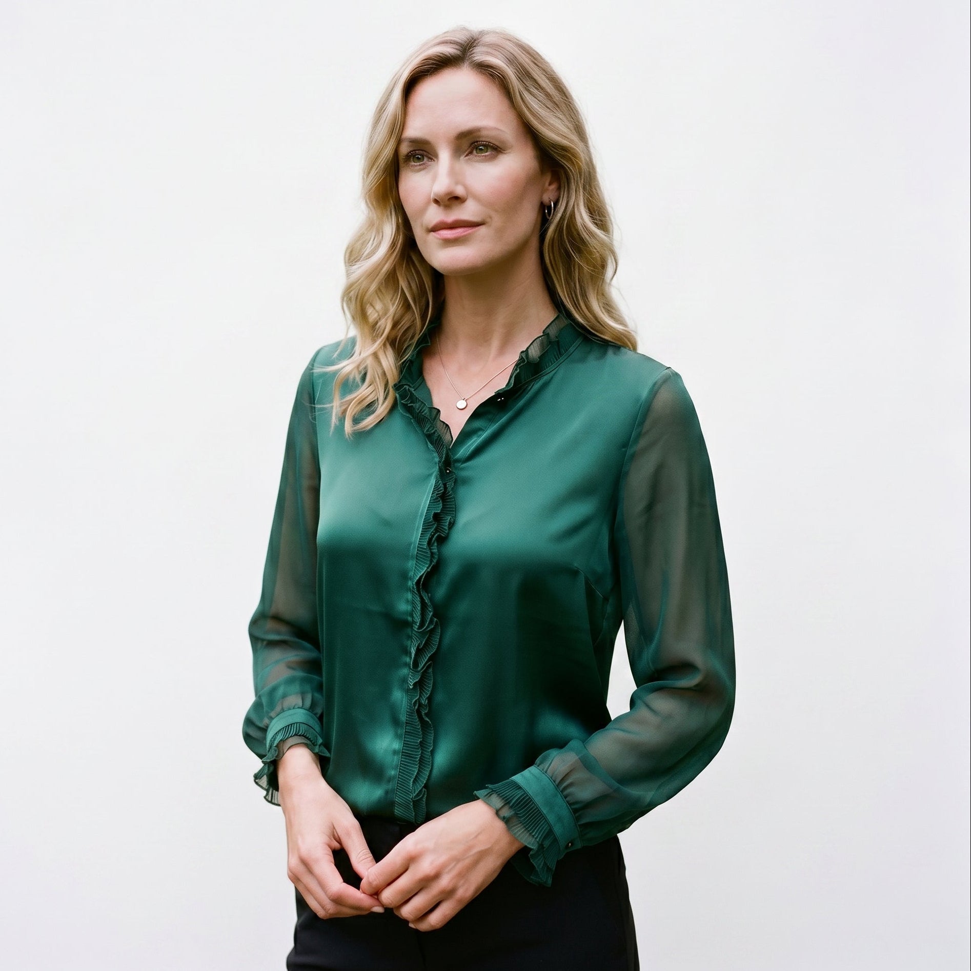 Women's V-Neck Long Sleeve Blouse – Relaxed Fit Feminine Top for Work and Weekend
