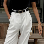 Women's High Waisted Wide Leg Pants with Belt Detail – Polished Office & Summer Pants