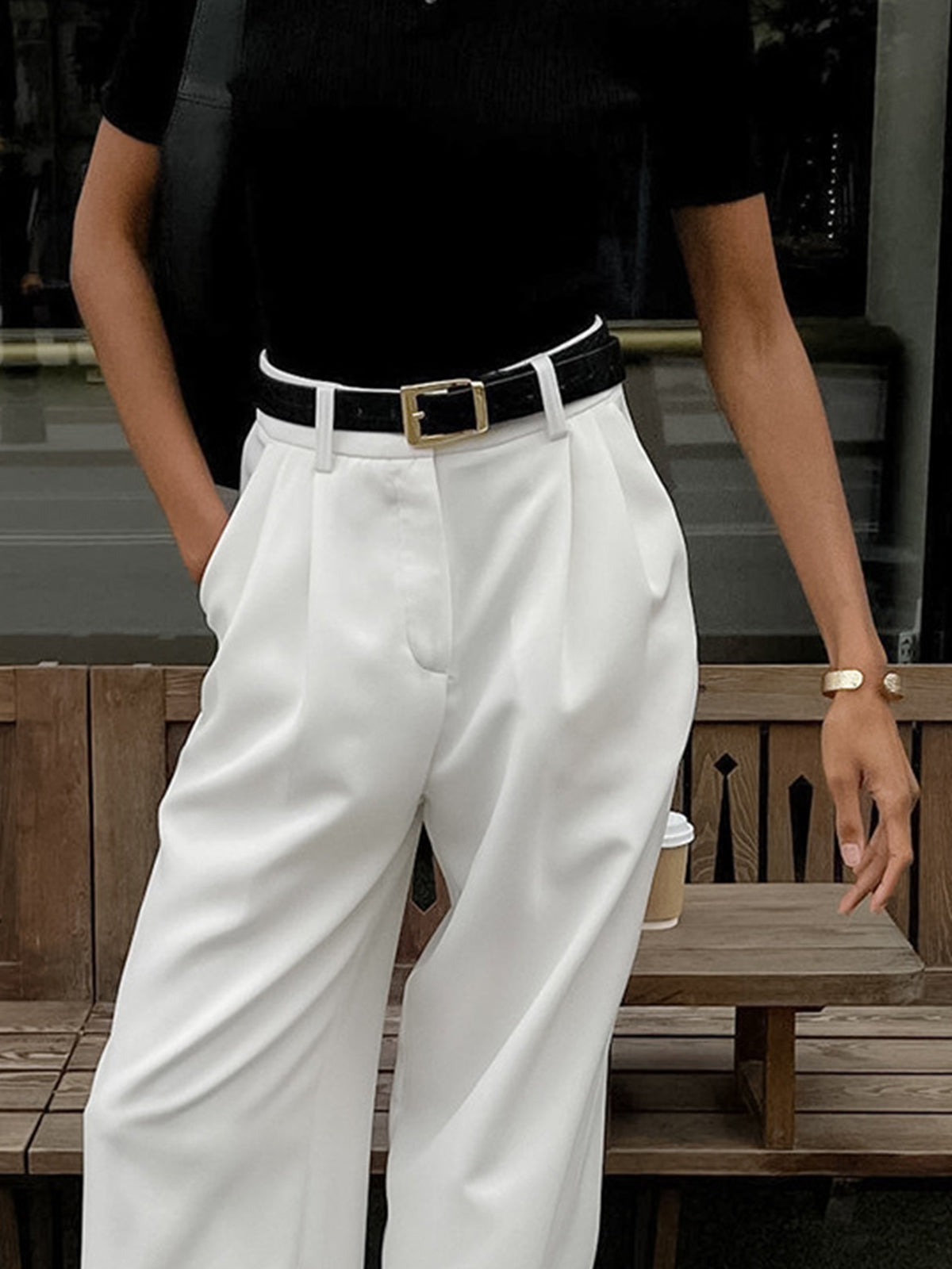 Women's High Waisted Wide Leg Pants with Belt Detail – Polished Office & Summer Pants