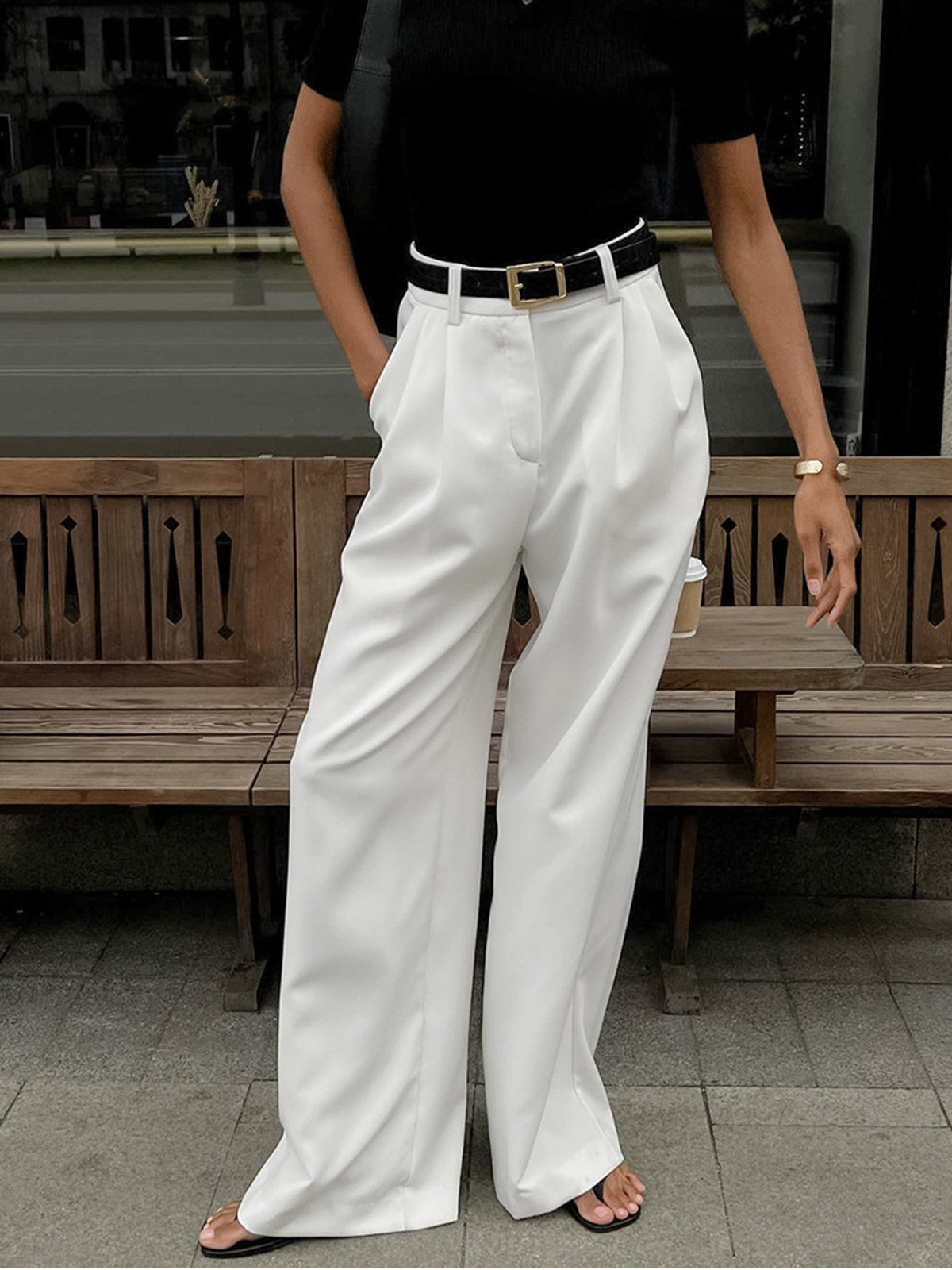 Women's High Waisted Wide Leg Pants with Belt Detail – Polished Office & Summer Pants
