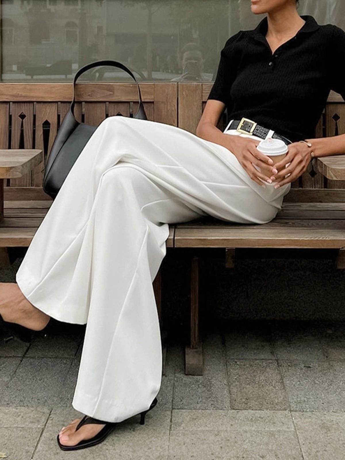Women's High Waisted Wide Leg Pants with Belt Detail – Polished Office & Summer Pants