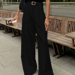 Women's High Waisted Wide Leg Pants with Belt Detail – Polished Office & Summer Pants