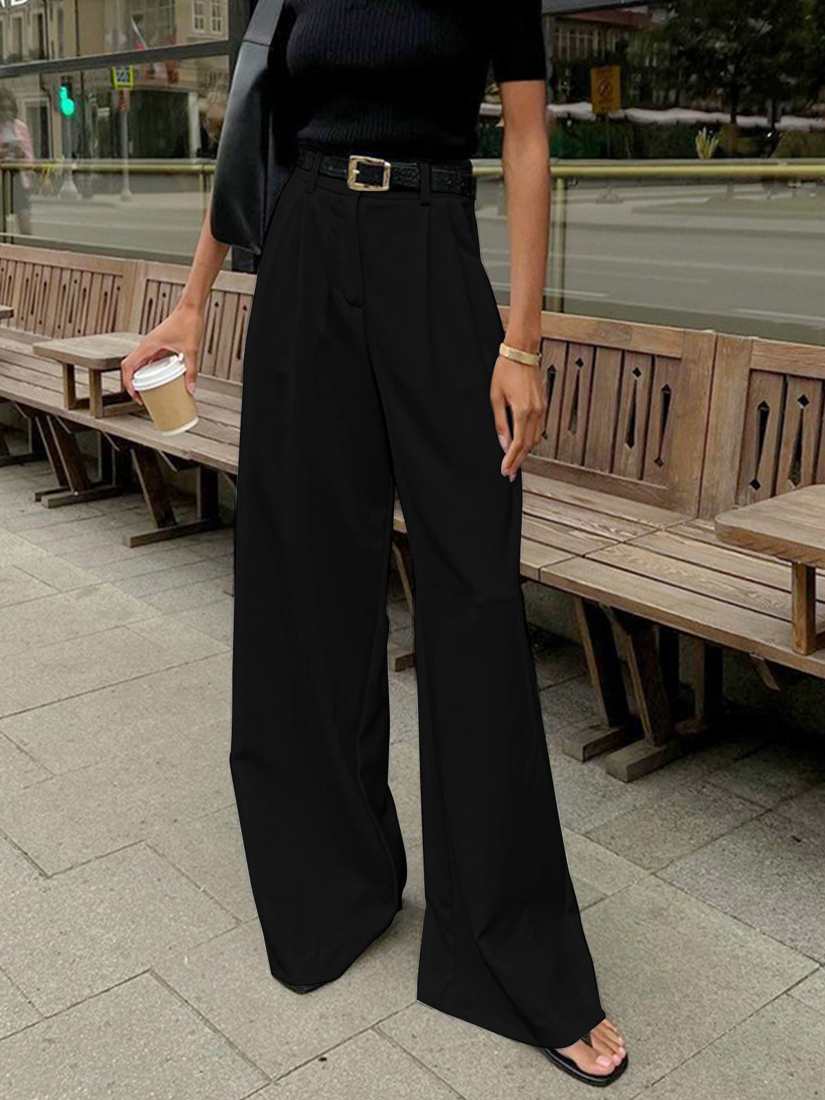 Women's High Waisted Wide Leg Pants with Belt Detail – Polished Office & Summer Pants