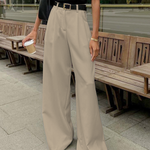 Women's High Waisted Wide Leg Pants with Belt Detail – Polished Office & Summer Pants