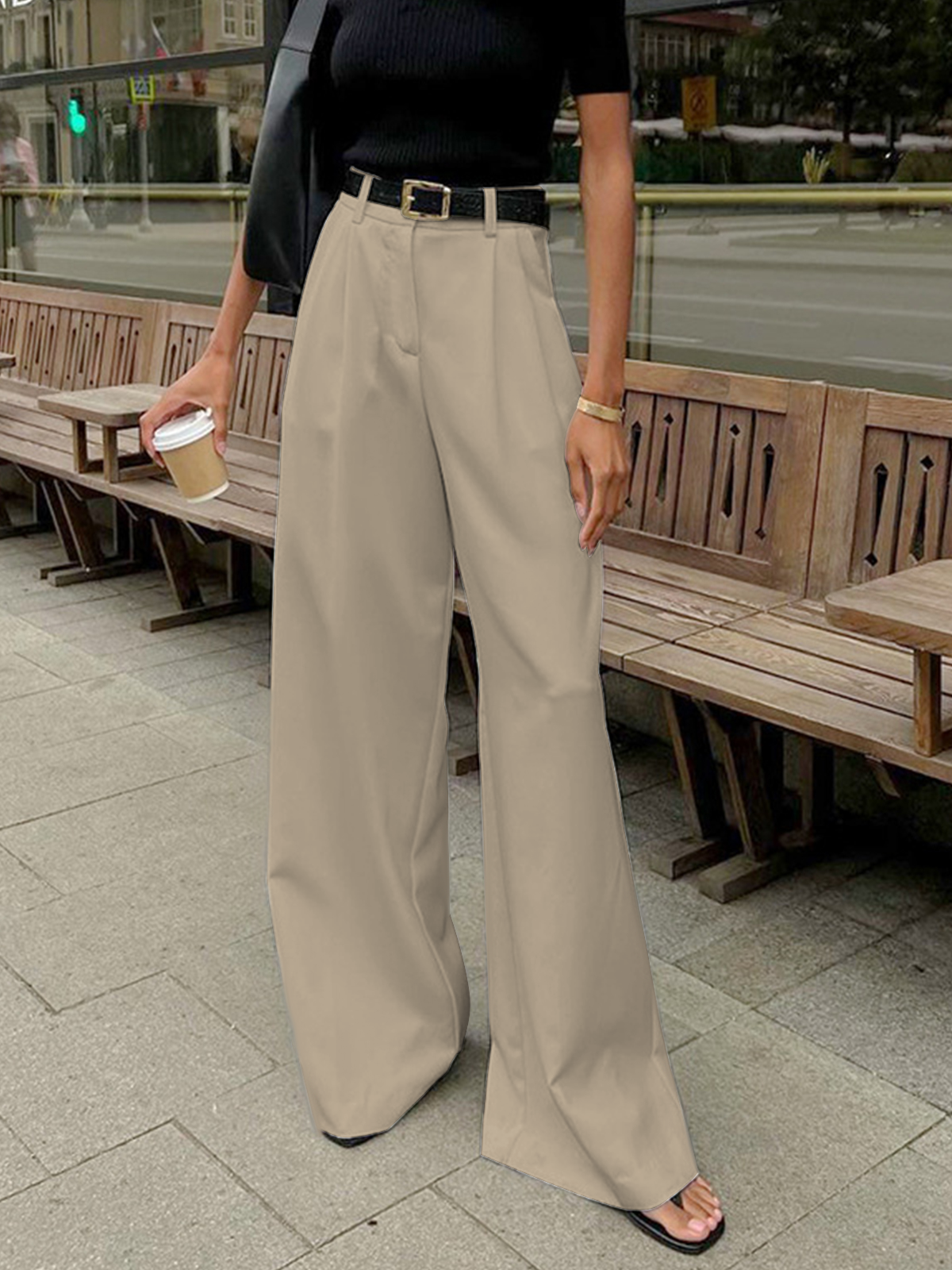 Women's High Waisted Wide Leg Pants with Belt Detail – Polished Office & Summer Pants