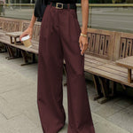 Women's High Waisted Wide Leg Pants with Belt Detail – Polished Office & Summer Pants