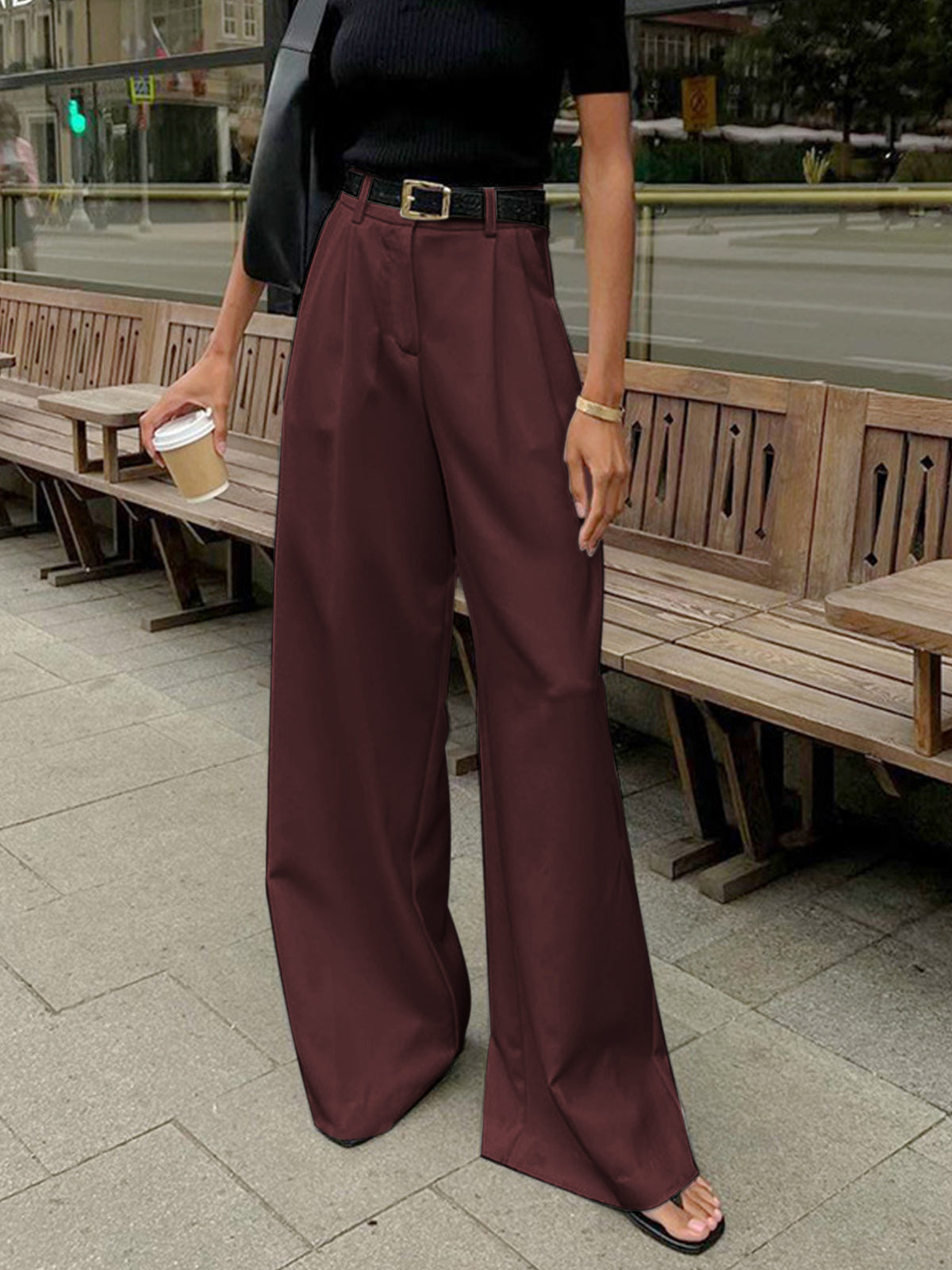 Women's High Waisted Wide Leg Pants with Belt Detail – Polished Office & Summer Pants
