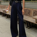 Women's High Waisted Wide Leg Pants with Belt Detail – Polished Office & Summer Pants