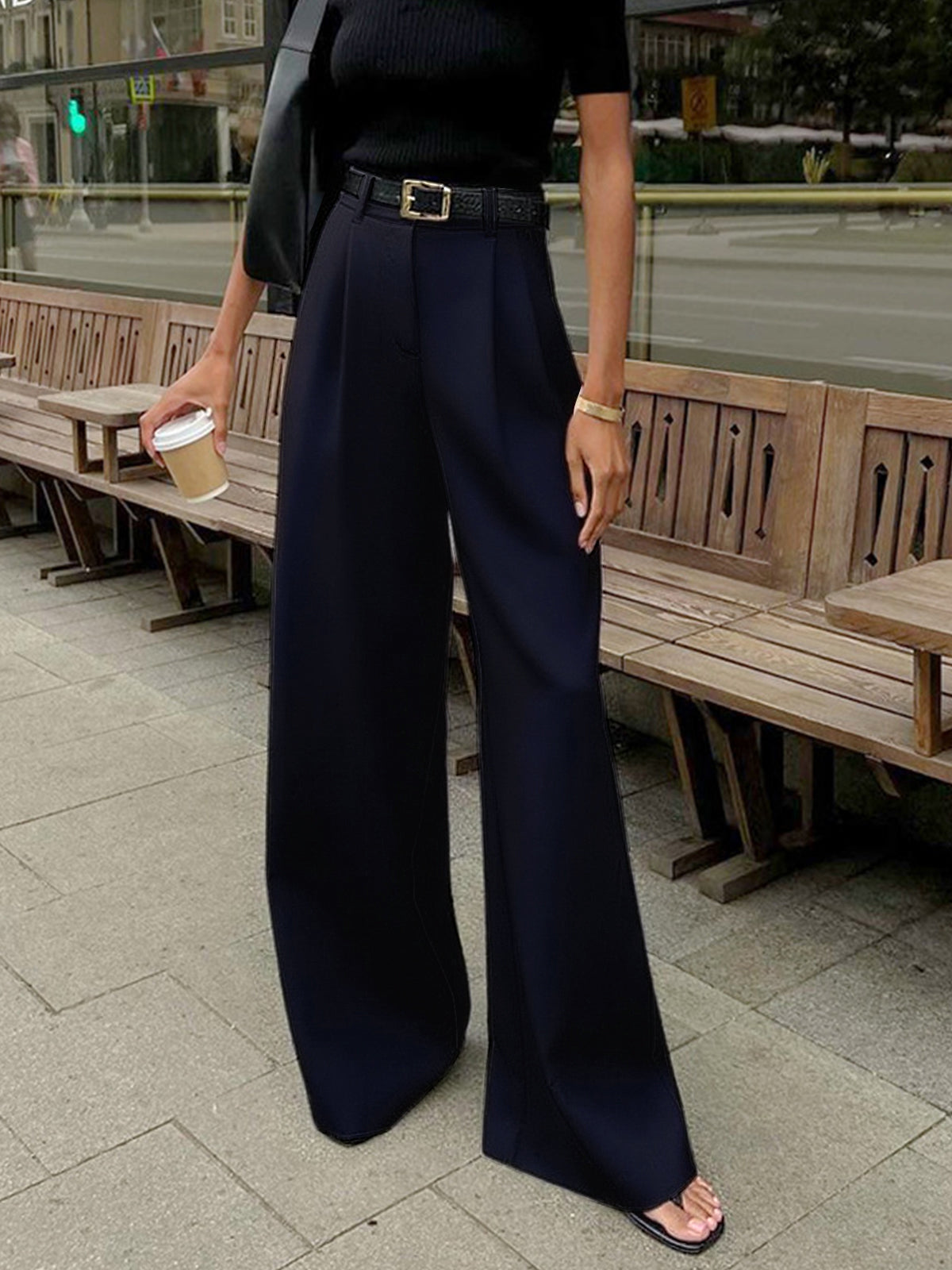 Women's High Waisted Wide Leg Pants with Belt Detail – Polished Office & Summer Pants