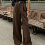 Women's High Waisted Wide Leg Pants with Belt Detail – Polished Office & Summer Pants
