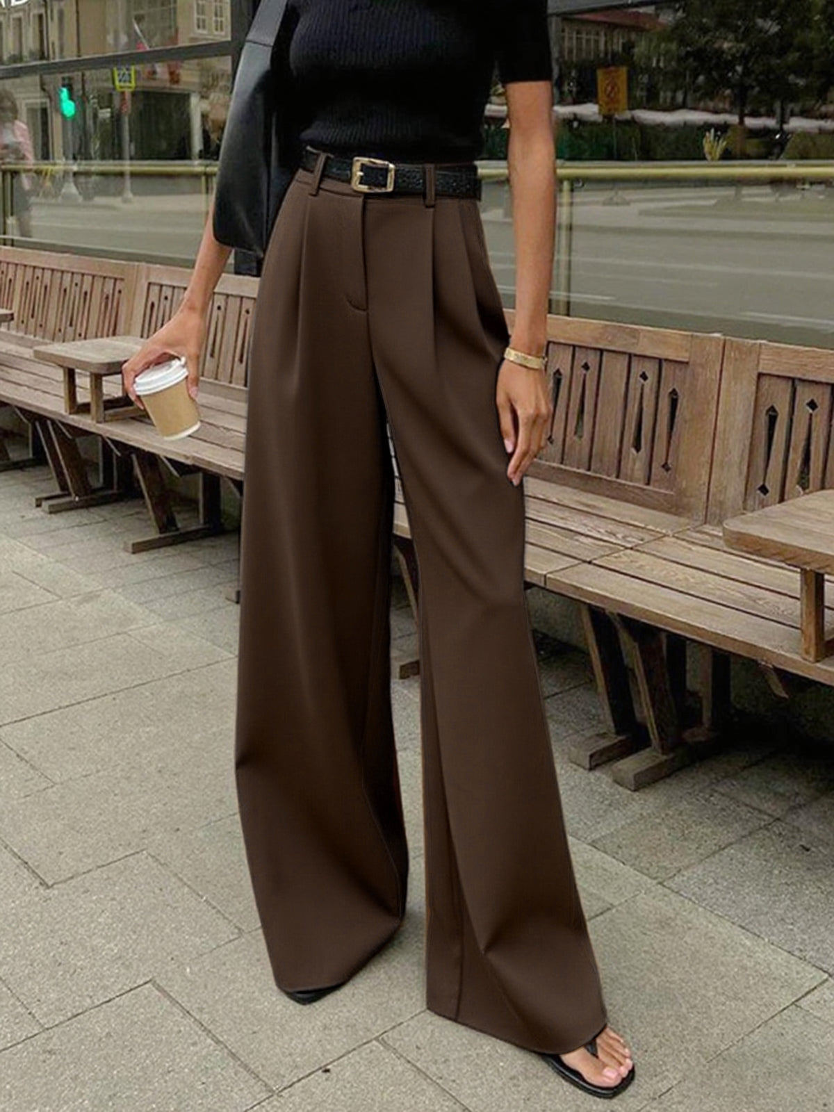 Women's High Waisted Wide Leg Pants with Belt Detail – Polished Office & Summer Pants