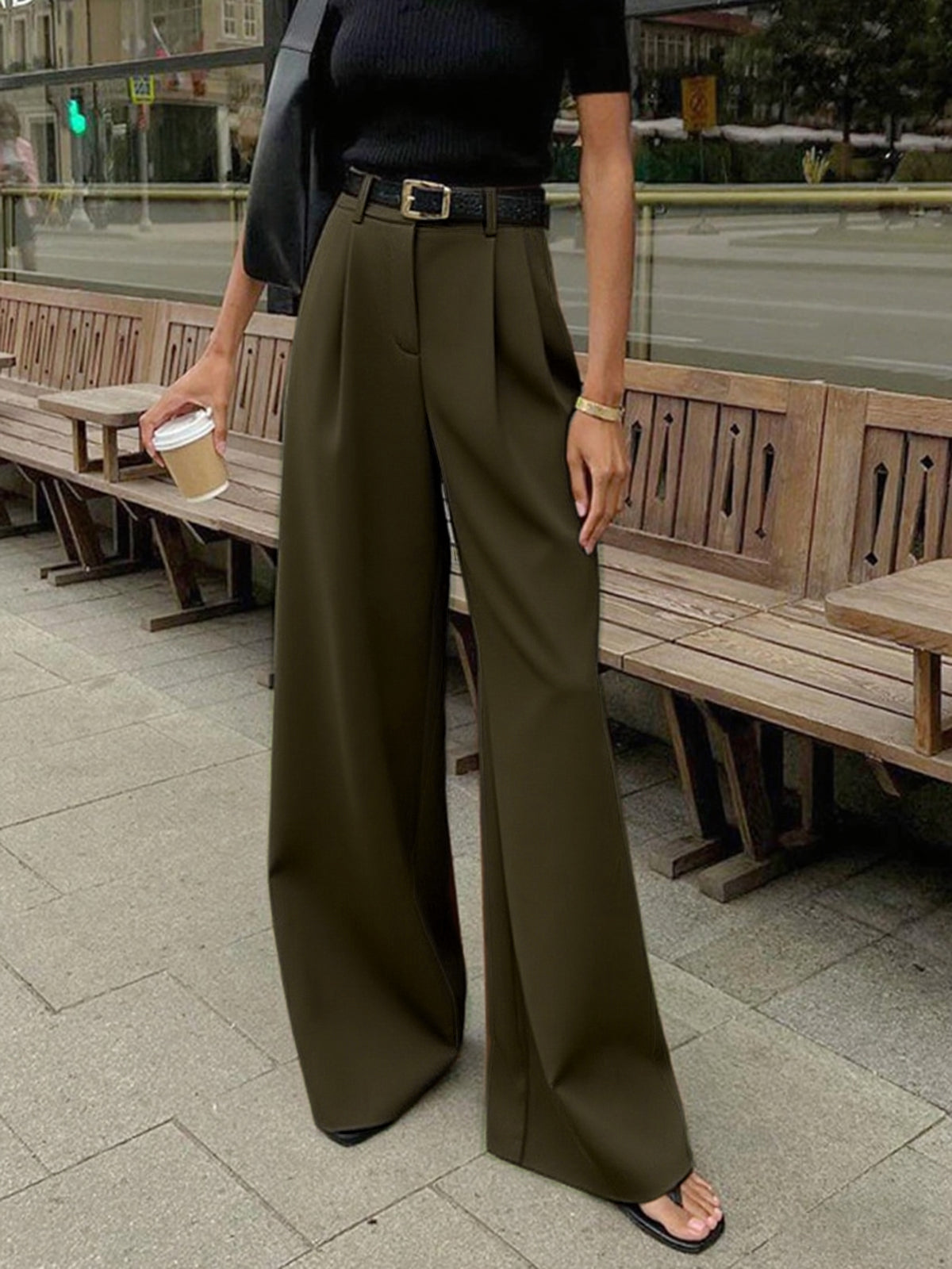 Women's High Waisted Wide Leg Pants with Belt Detail – Polished Office & Summer Pants