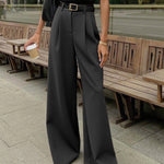 Women's High Waisted Wide Leg Pants with Belt Detail – Polished Office & Summer Pants