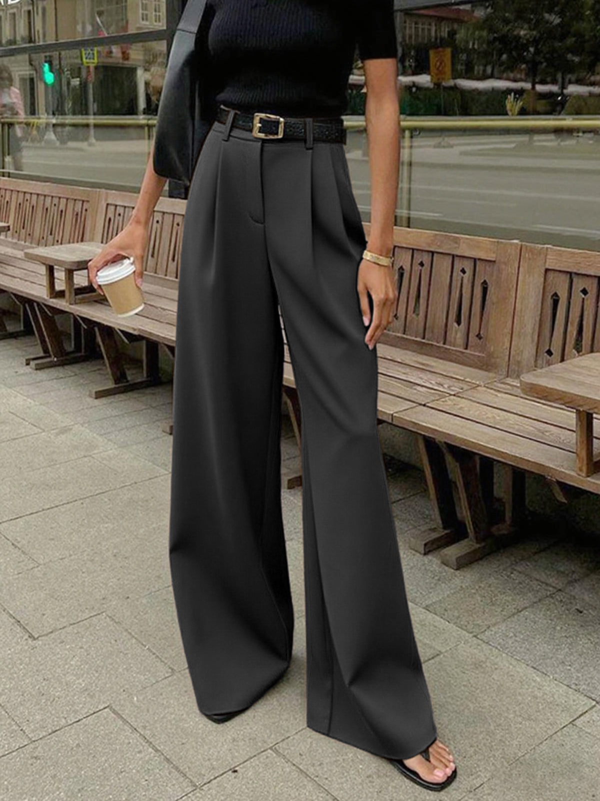 Women's High Waisted Wide Leg Pants with Belt Detail – Polished Office & Summer Pants