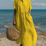 Women's Pintuck Linen-Look Maxi Shirt Dress – Relaxed Summer Dress for Beach, Brunch & Holidays