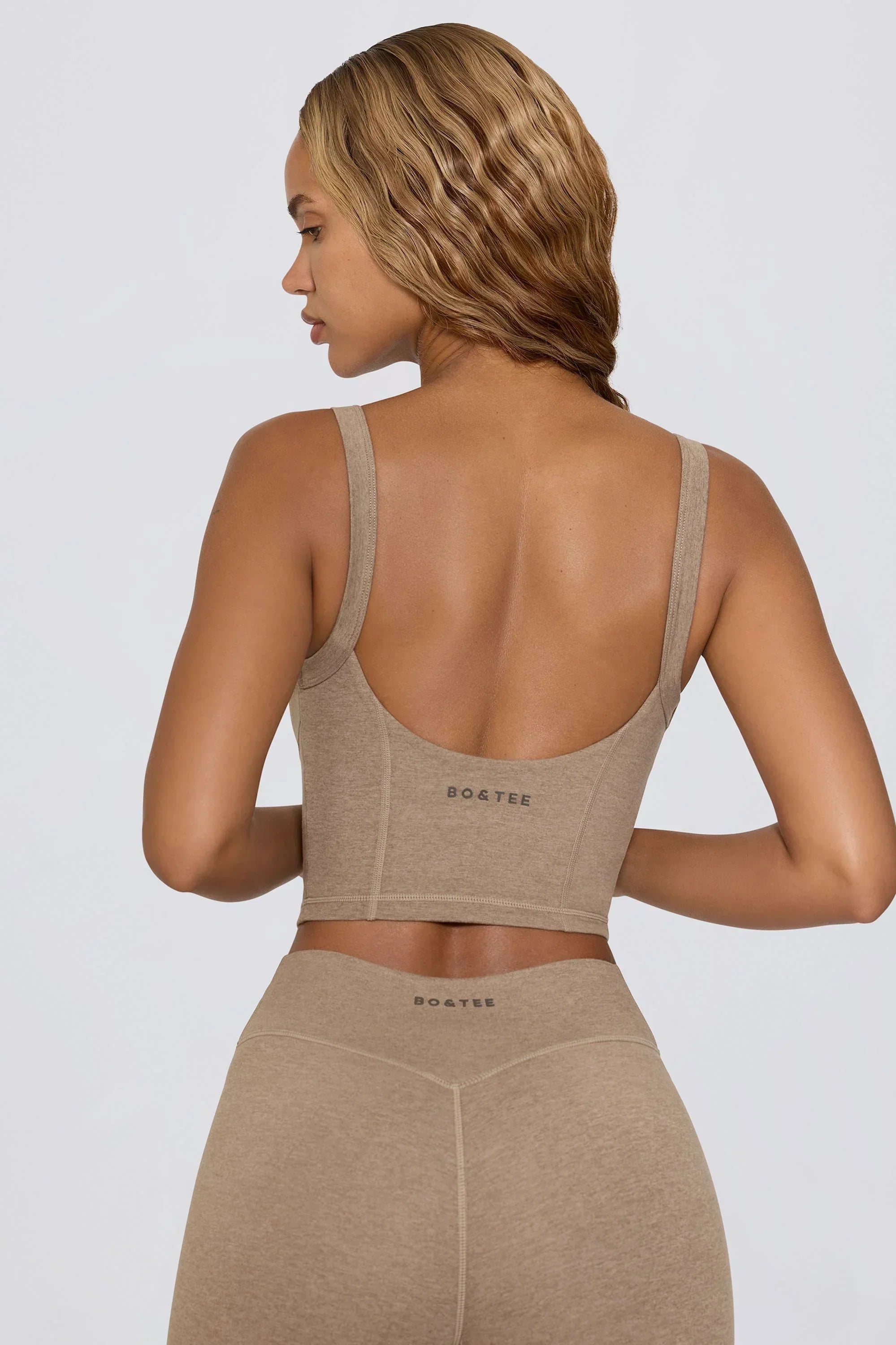 Women's Brown Marl Cropped Tank Top – Stretch Jersey Sleeveless Summer Top