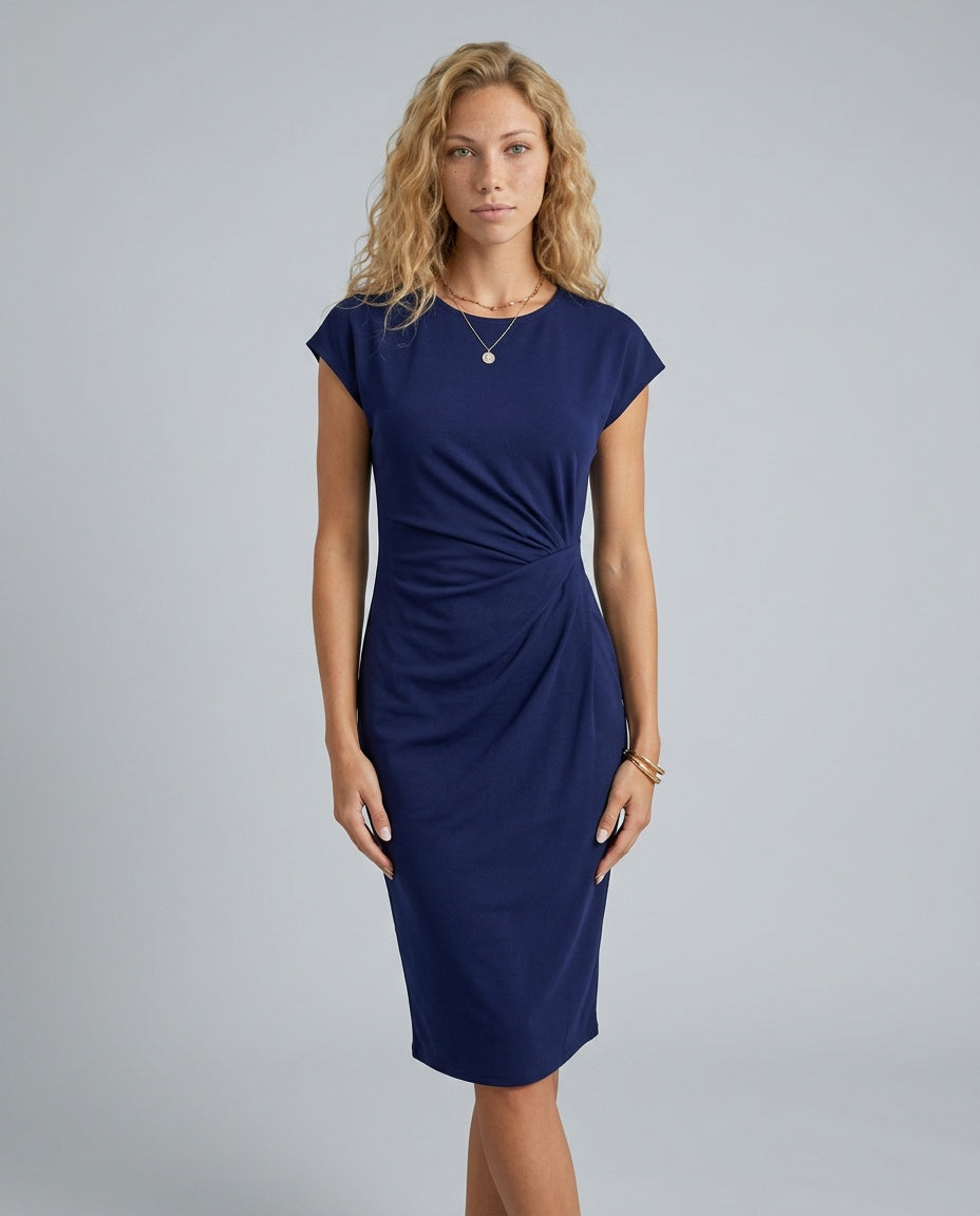 Women's Ruched Waist Midi Dress – Elegant Occasion, Work Function and Wedding Guest Dress