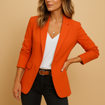 Women's Fitted One-Button Blazer with Three-Quarter Sleeves – Tailored Business Casual Jacket