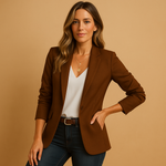 Women's Fitted One-Button Blazer with Three-Quarter Sleeves – Tailored Business Casual Jacket