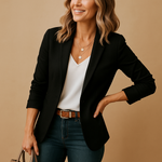 Women's Fitted One-Button Blazer with Three-Quarter Sleeves – Tailored Business Casual Jacket