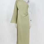 Women's Asymmetric One Shoulder Maxi Dress with Long Sleeve – Fitted Elegant Event Dress