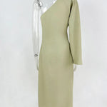 Women's Asymmetric One Shoulder Maxi Dress with Long Sleeve – Fitted Elegant Event Dress