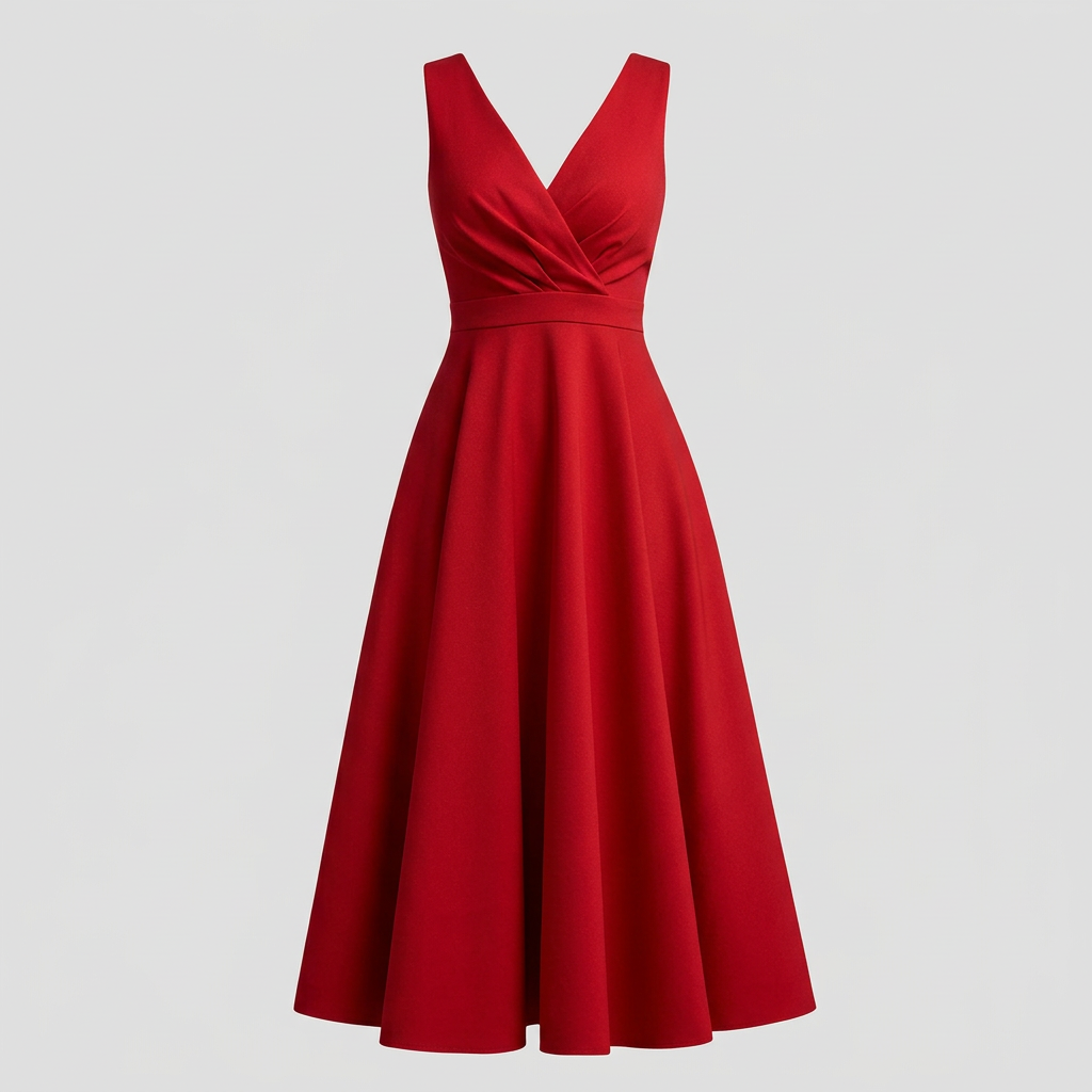 Women's Sleeveless V-Neck Midi Dress with A-Line Skirt – Back Zip Dress for Weddings & Events