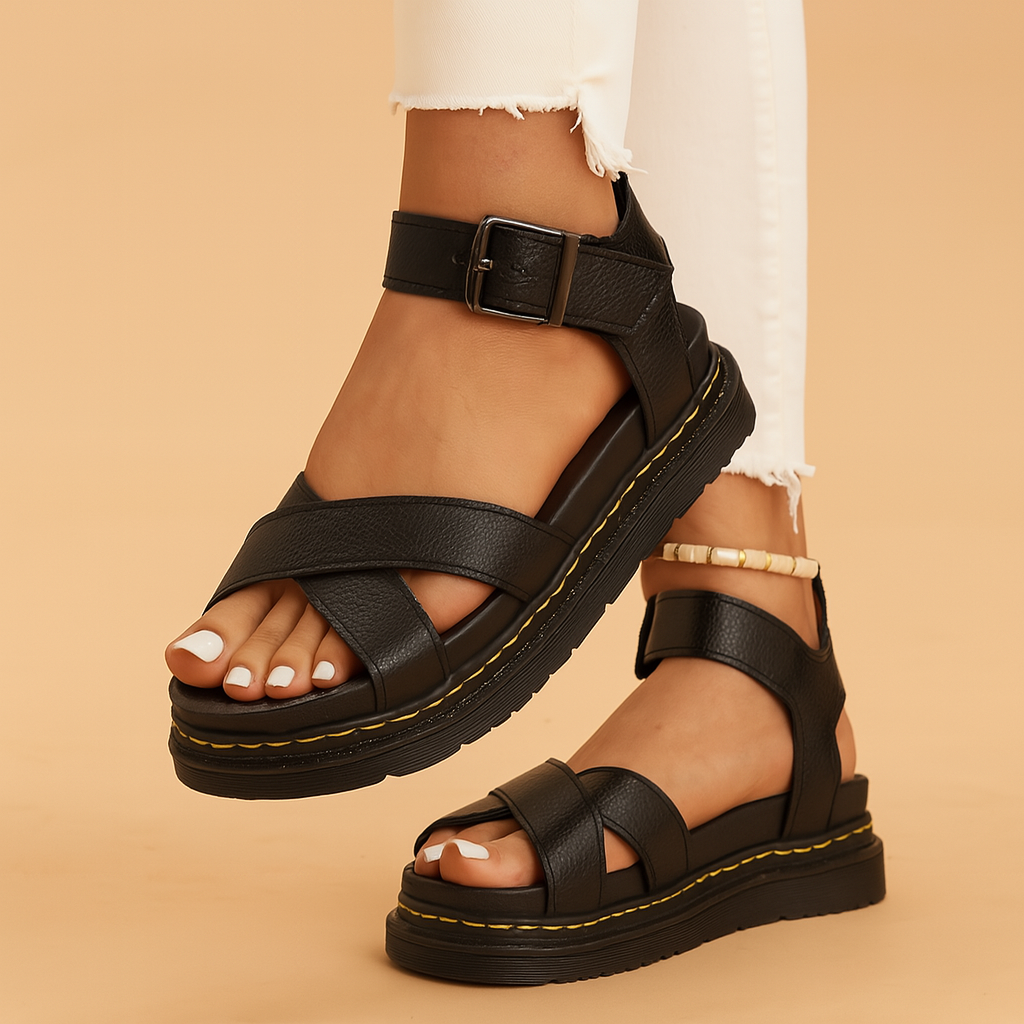 Women's Platform Sandals with Adjustable Buckle Strap – Vegan Leather Open-Toe Summer Sandals