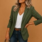 Women's Fitted One-Button Blazer with Three-Quarter Sleeves – Tailored Business Casual Jacket