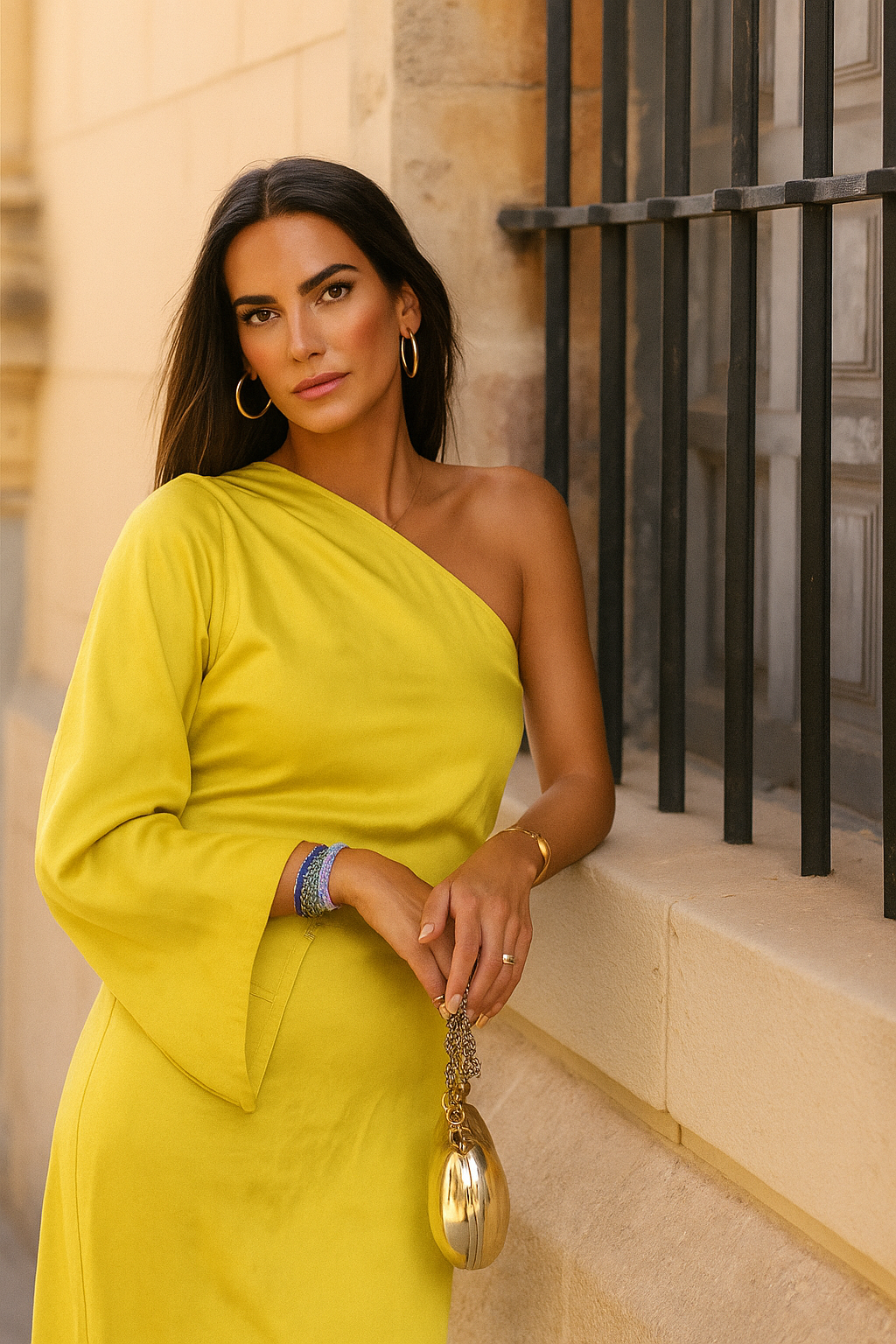 Women's Asymmetric One Shoulder Maxi Dress with Long Sleeve – Fitted Elegant Event Dress
