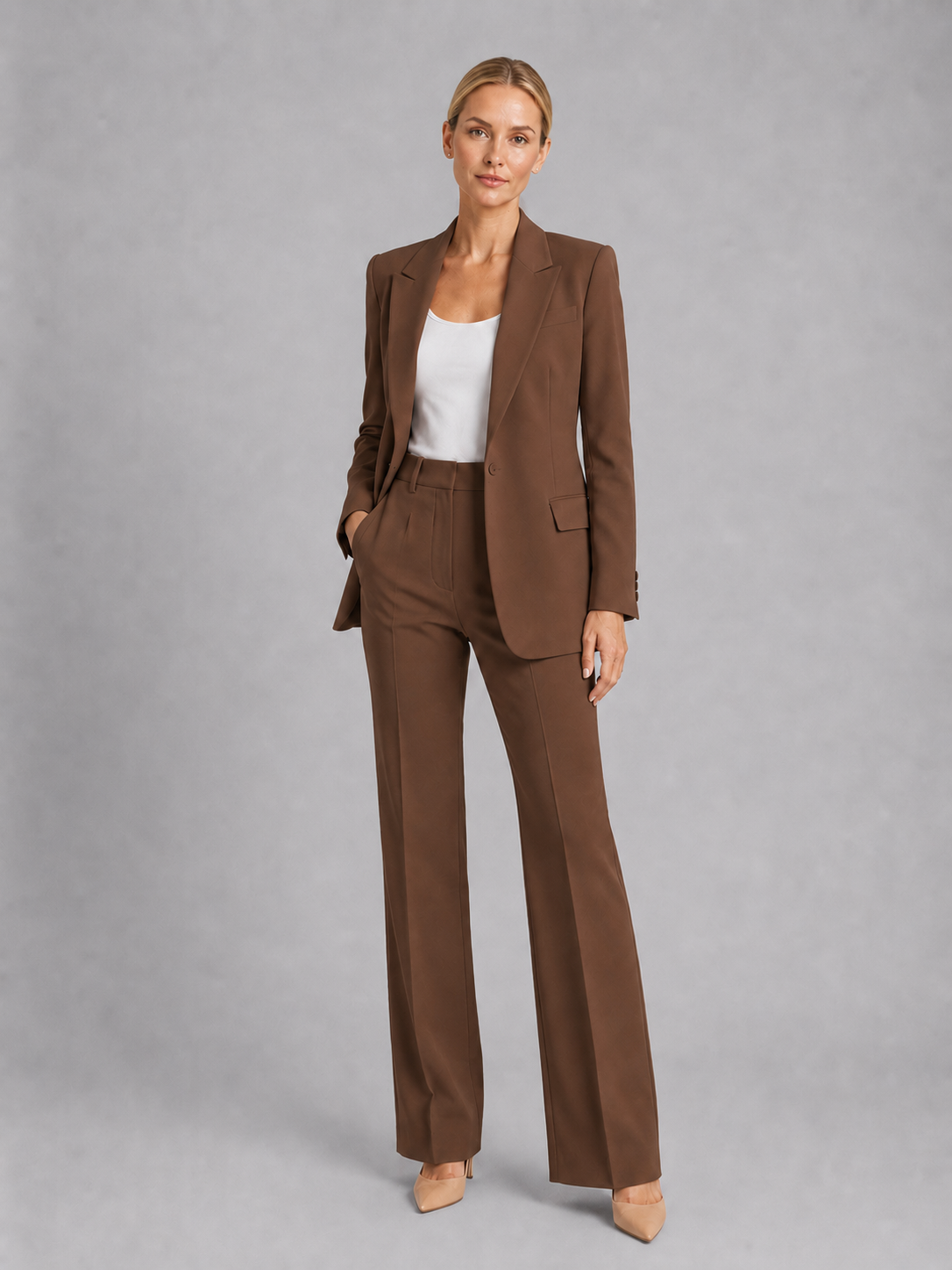 Women's Tailored Blazer & High-Waist Wide-Leg Pants Set – Two-Piece Suit for Work & Events