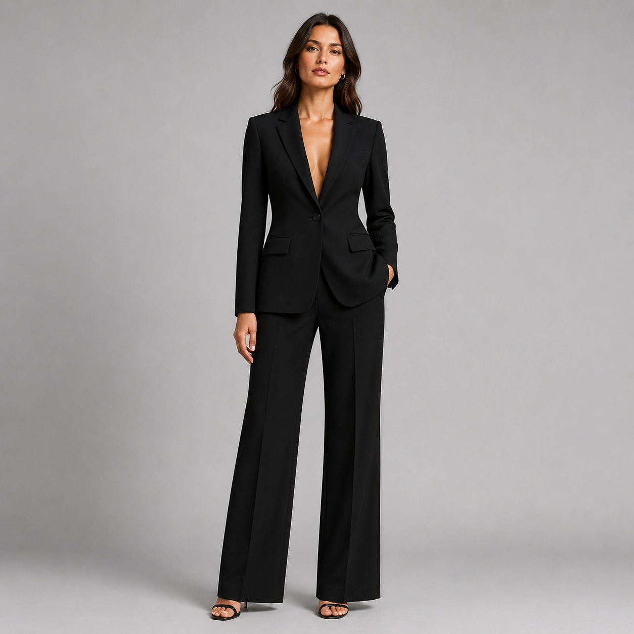 Women's Tailored Blazer and Wide Leg Pants Co-Ord Set – Two-Piece Workwear Suit