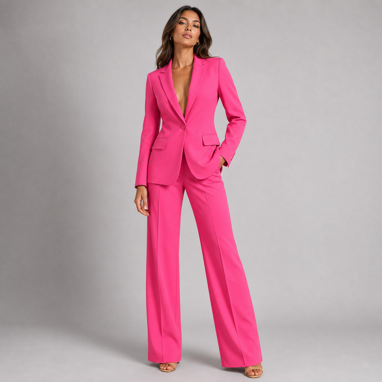 Women's Tailored Blazer and Wide Leg Pants Co-Ord Set – Two-Piece Workwear Suit