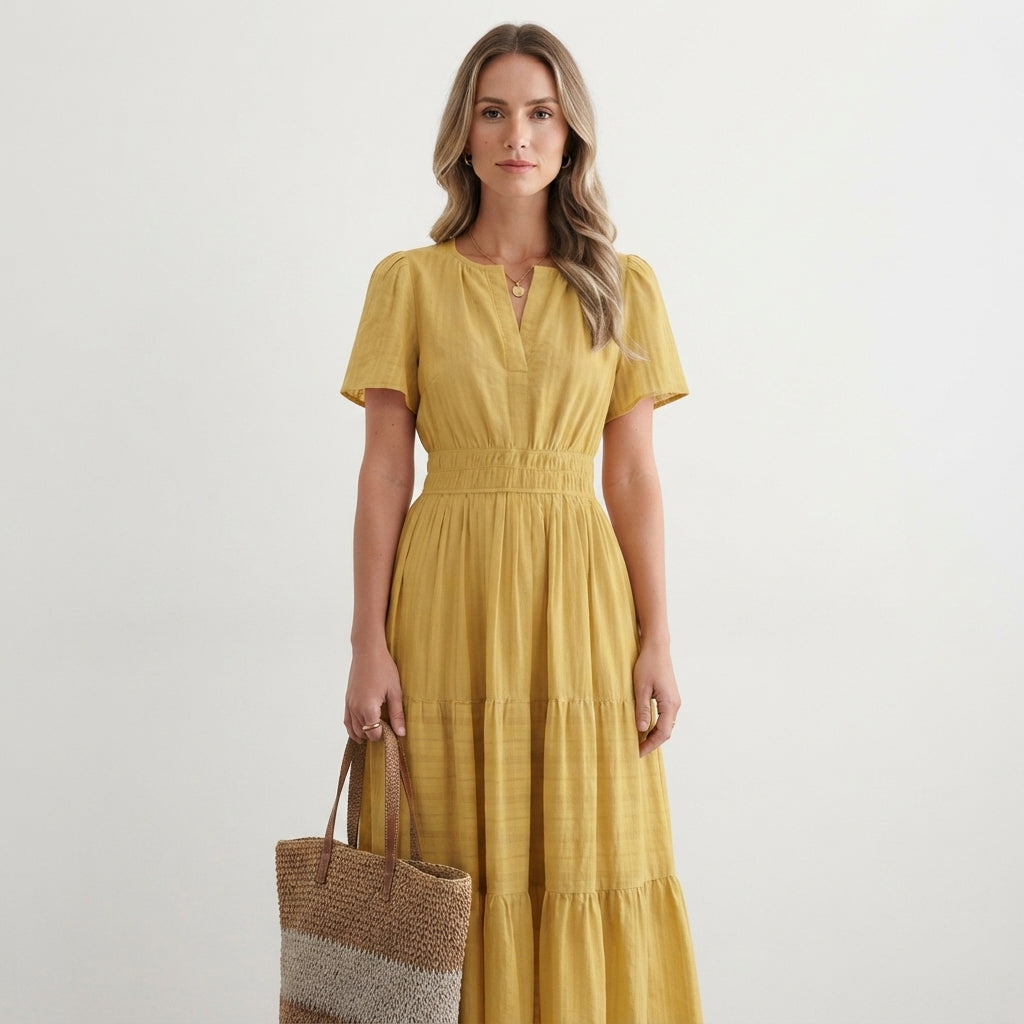 Women's Tiered Flutter Sleeve Maxi Dress – Flowing Summer Evening & Occasion Dress