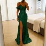 Women's Off-Shoulder Sequin Maxi Dress – Sparkly Formal Evening & Gala Dress