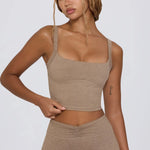 Women's Brown Marl Cropped Tank Top – Stretch Jersey Sleeveless Summer Top